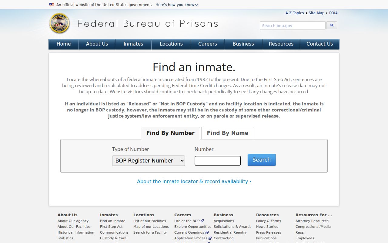 Federal inmate locator used when a Bath County arrest leads to federal custody