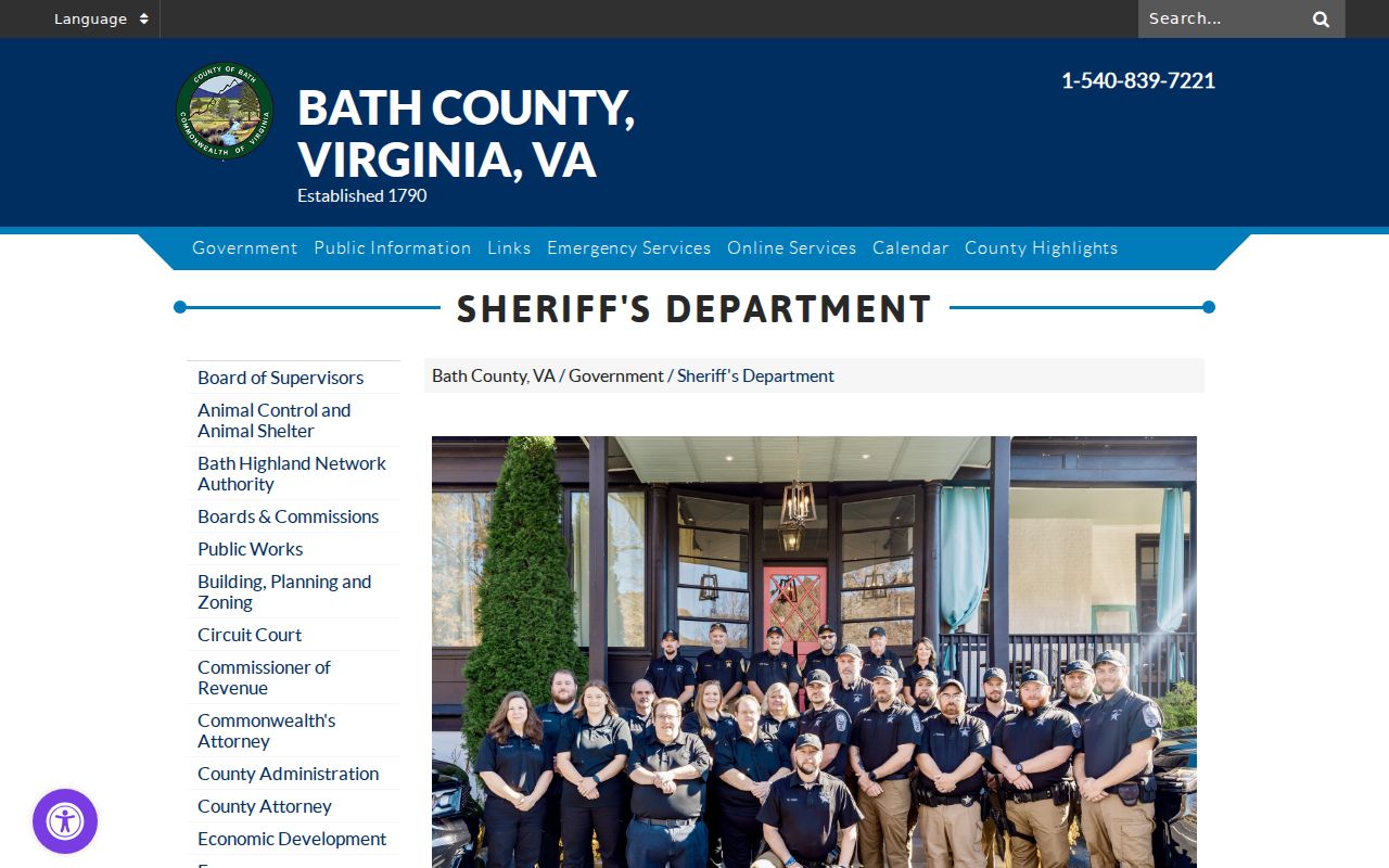 Bath County arrest lookup source page for the Sheriff's Department