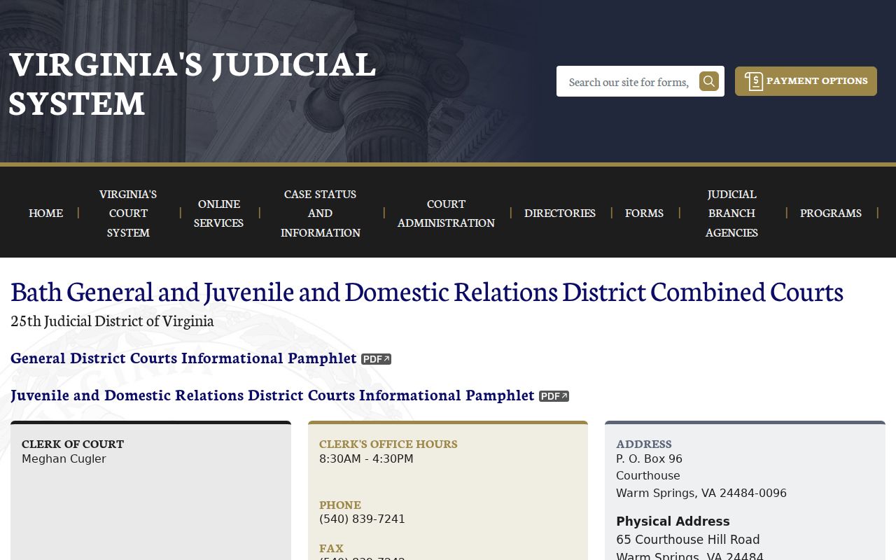 Bath County criminal court cases schedule and clerk contacts