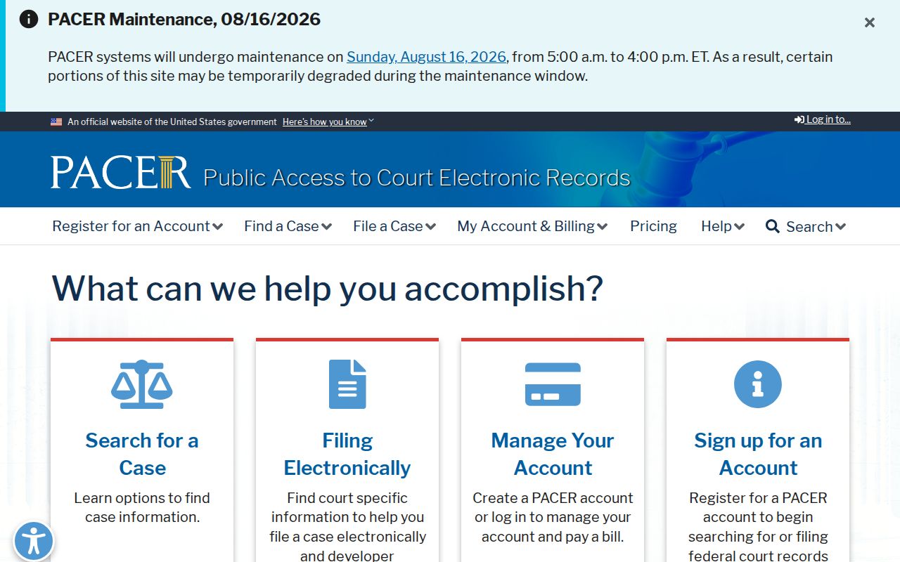 Bath County criminal court cases PACER federal search gateway