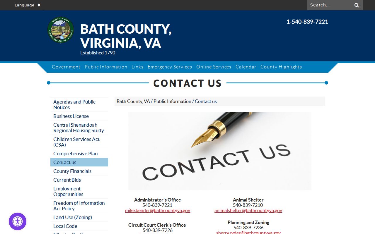 Bath County criminal record office contact directory