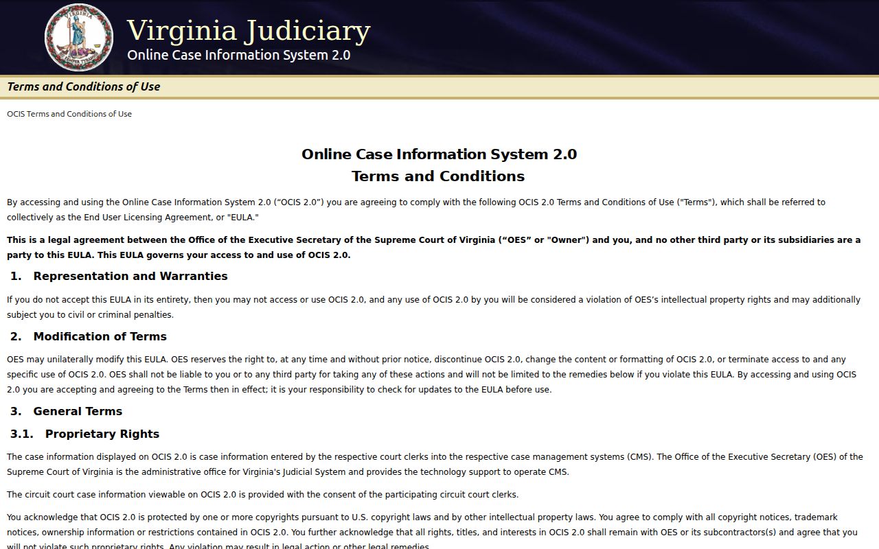 Bath County criminal court record search in Virginia OCIS