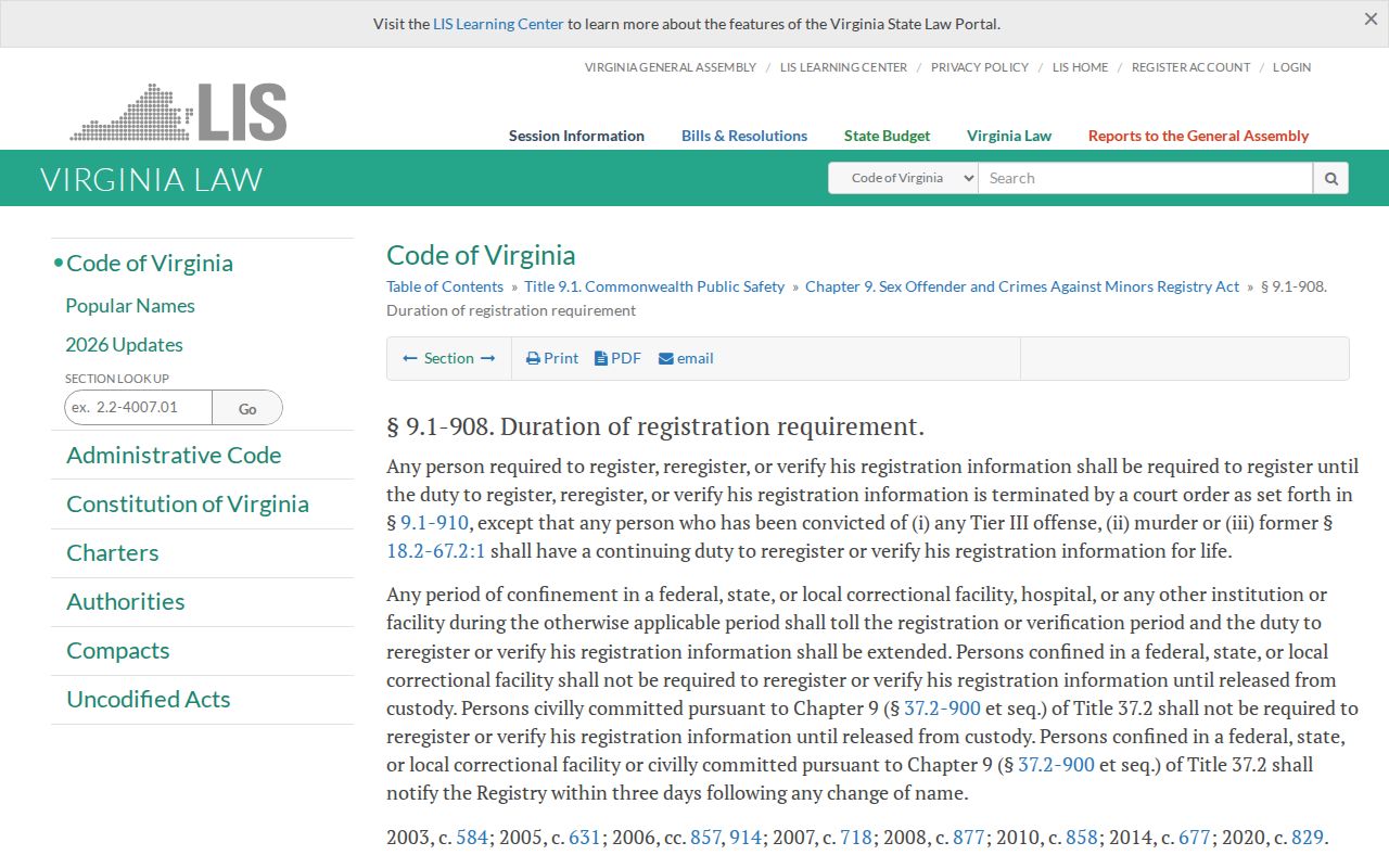 Bath County sex offender registry duration and verification law